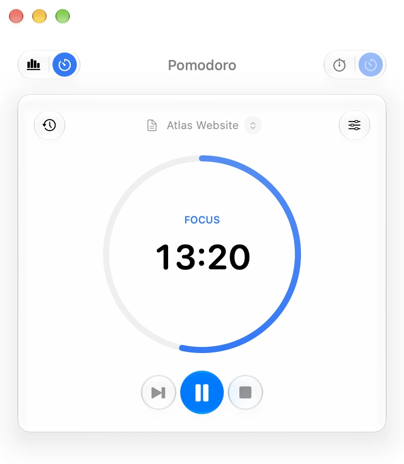 A Pomodoro session running in the menu bar